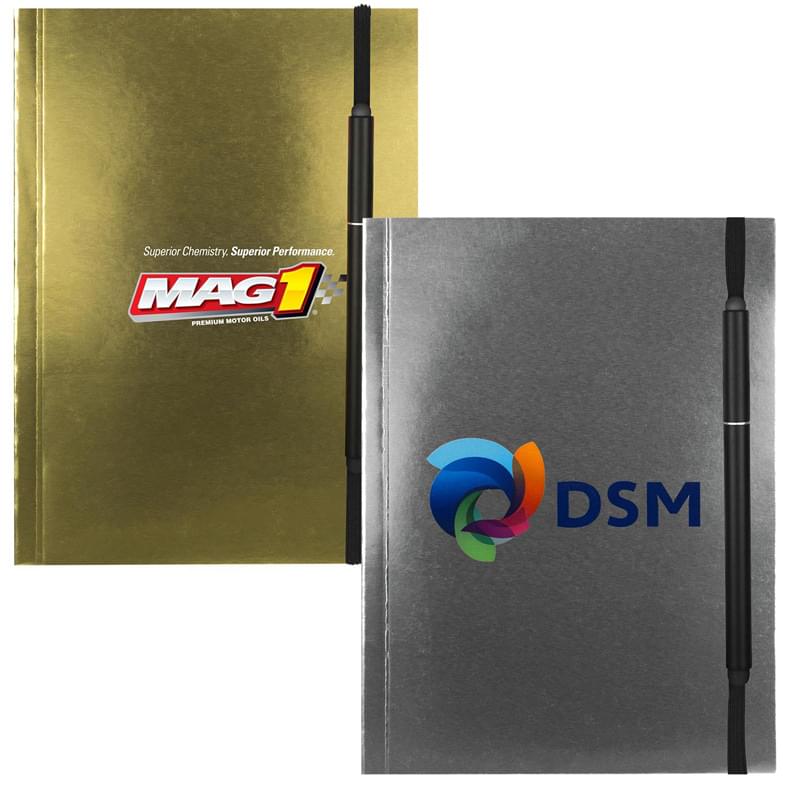 5" x 7" Perfect Metallic Cover Notebook with Elastic Pen