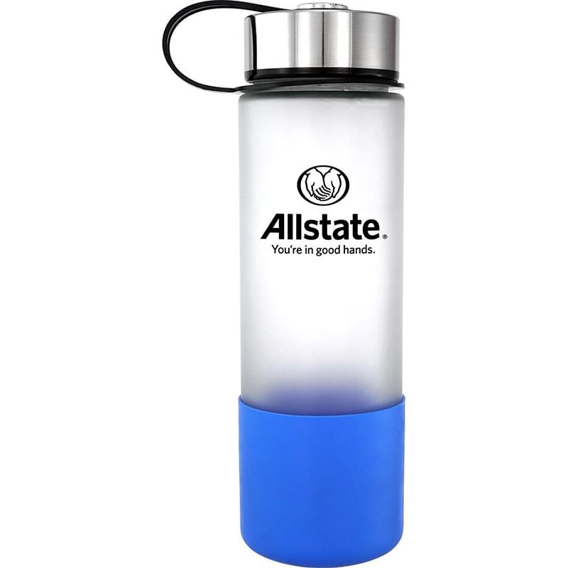 Metal Lanyard Lid 22 oz. Frosted Glass Grip Bottle