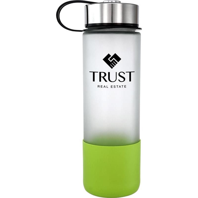 Metal Lanyard Lid 22 oz. Frosted Glass Grip Bottle