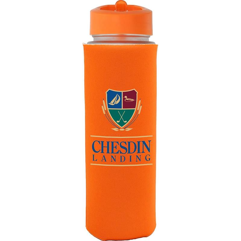 Pop Up Lid 22 oz. Frosted Glass Sleeve Bottle