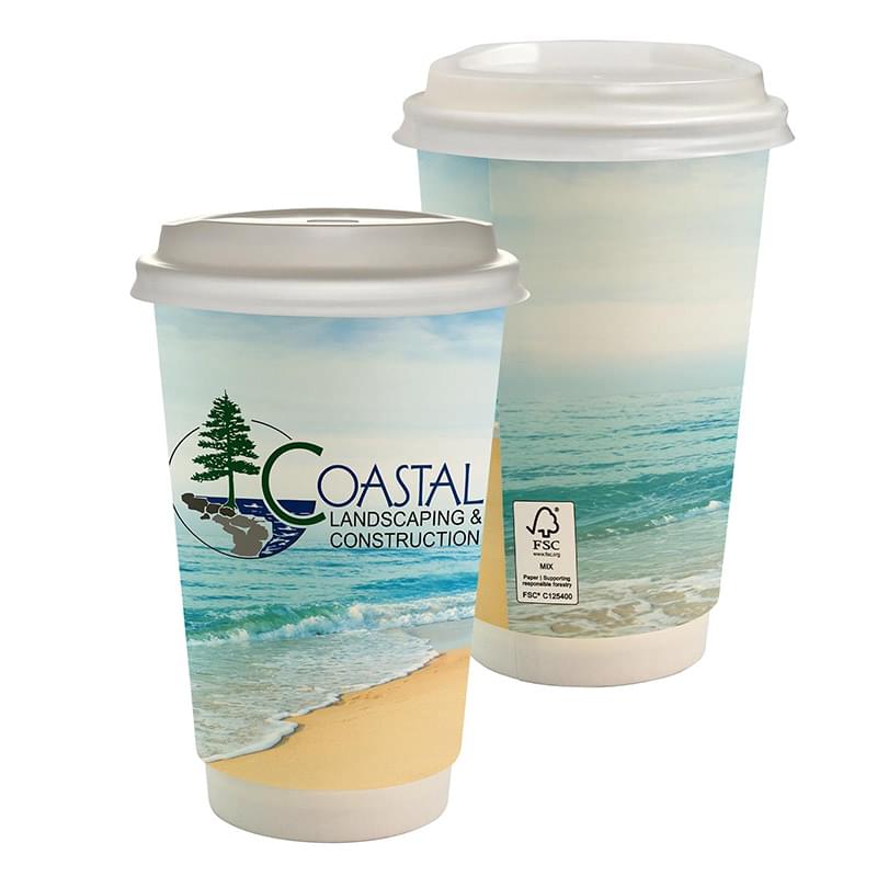 16 oz. Full Color Seaside Paper Cup With Lid