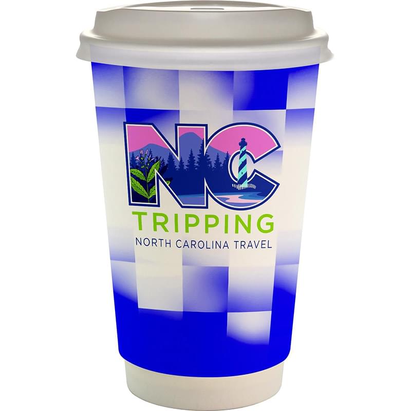 16 oz. Full Color Shaded Checkers Paper Cup With Lid