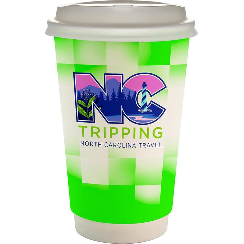 16 oz. Full Color Shaded Checkers Paper Cup With Lid