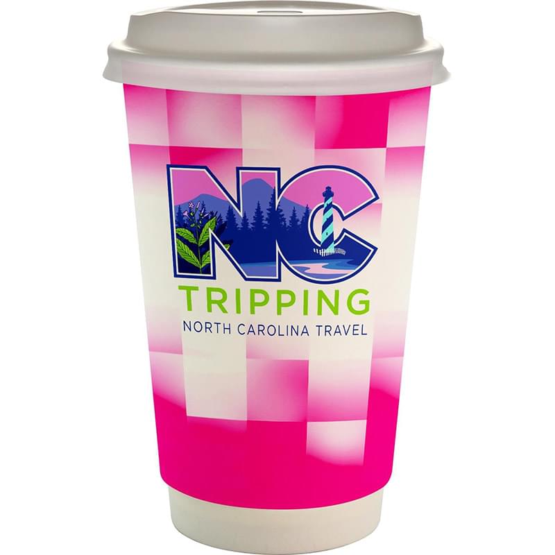 16 oz. Full Color Shaded Checkers Paper Cup With Lid