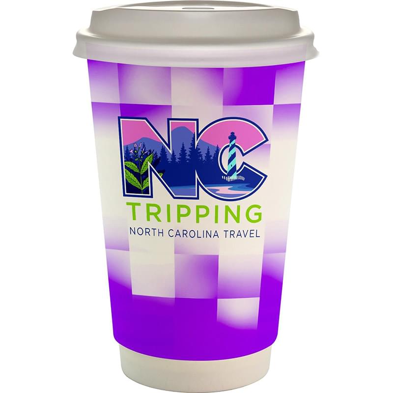 16 oz. Full Color Shaded Checkers Paper Cup With Lid