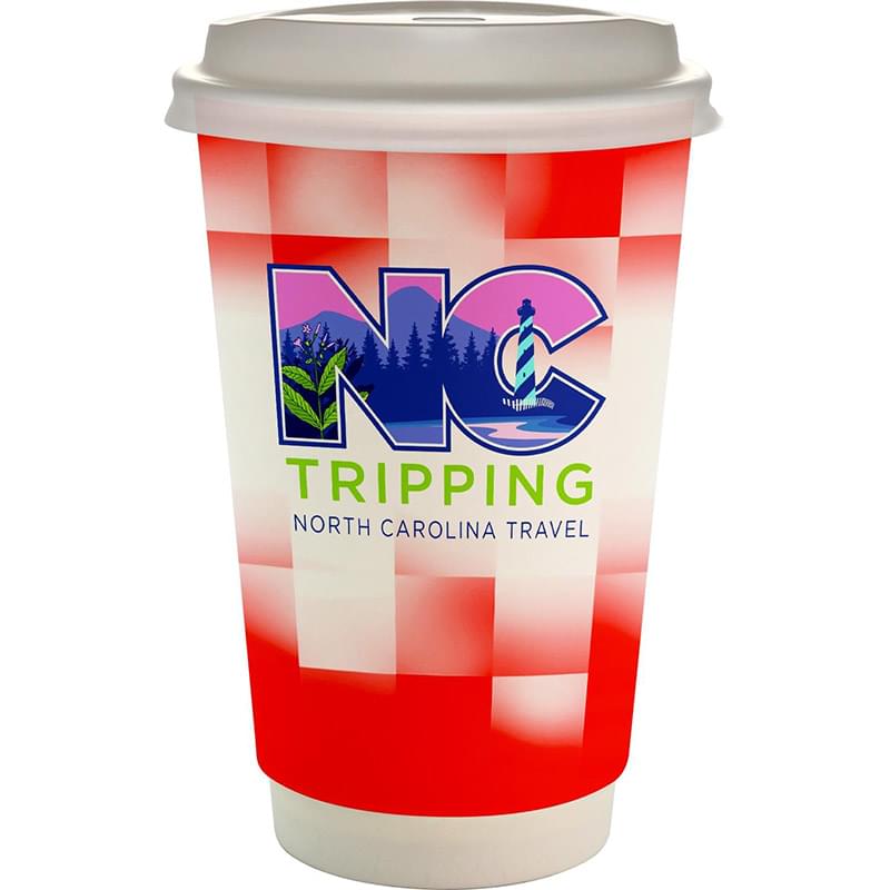 16 oz. Full Color Shaded Checkers Paper Cup With Lid