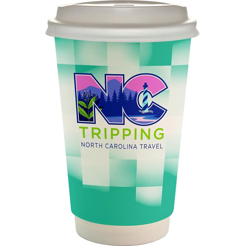 16 oz. Full Color Shaded Checkers Paper Cup With Lid