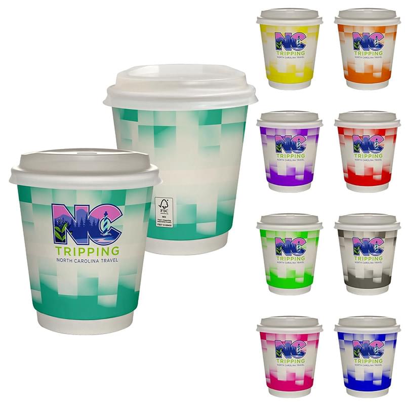 10 oz. Full Color Shaded Checkers Insulated Paper Cup With Lid