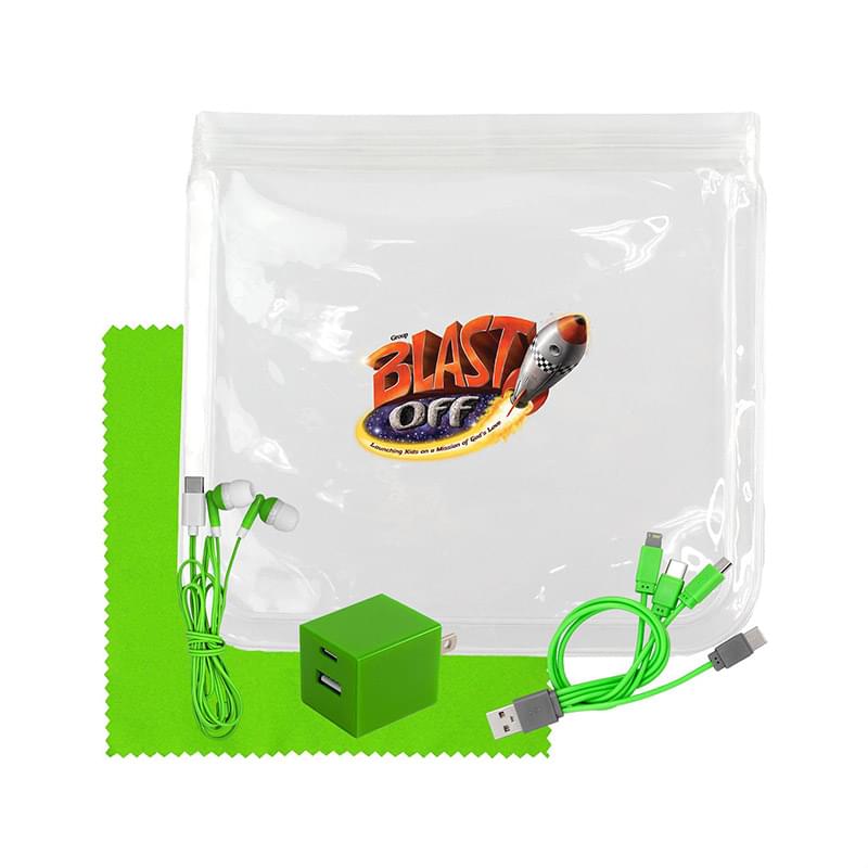 Clear Wall, Cable, Ear Bud & Cloth Set