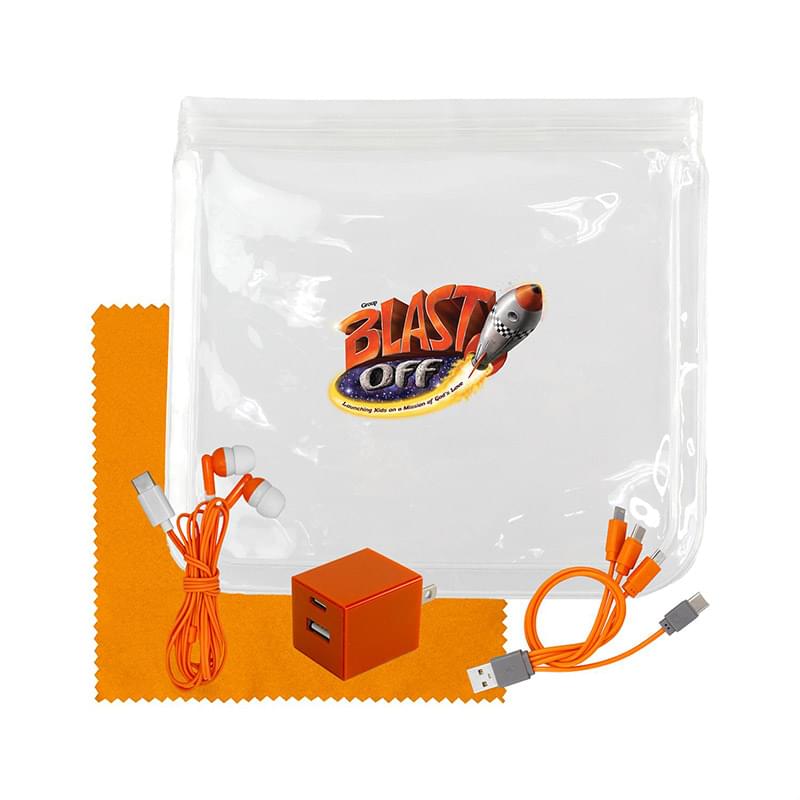 Clear Wall, Cable, Ear Bud & Cloth Set