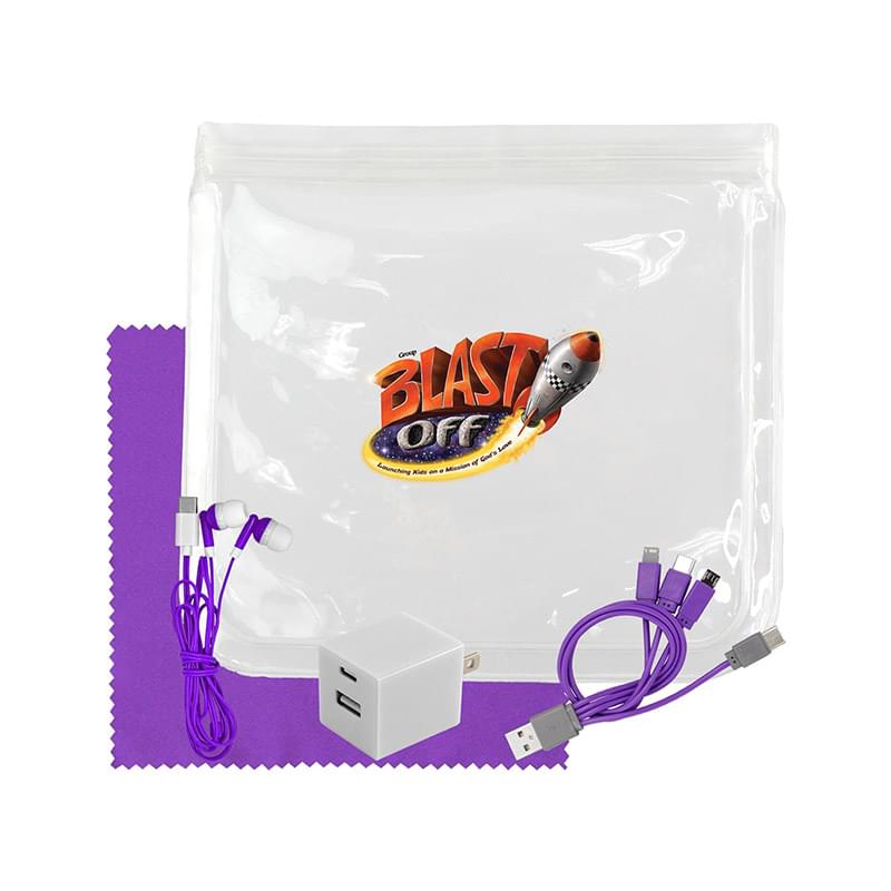 Clear Wall, Cable, Ear Bud & Cloth Set