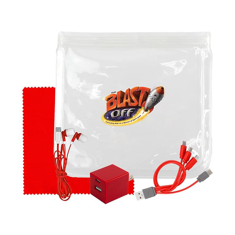 Clear Wall, Cable, Ear Bud & Cloth Set