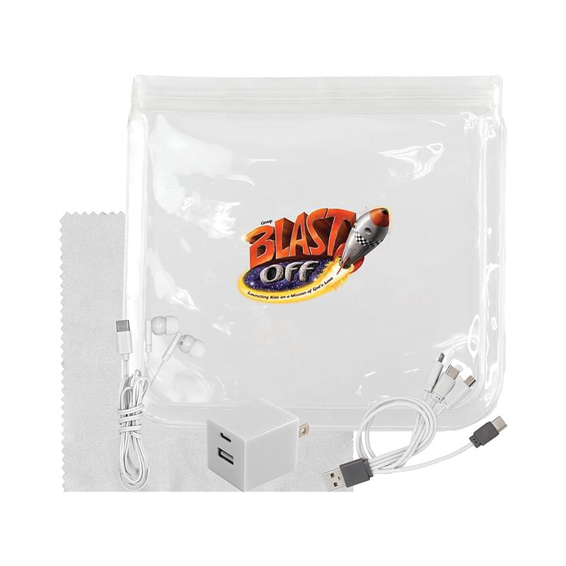 Clear Wall, Cable, Ear Bud & Cloth Set