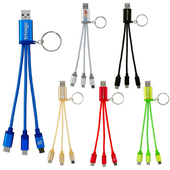 Metallic 3-in 1 Keychain Cable with Type C USB