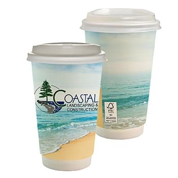 16 oz. Full Color Seaside Paper Cup With Lid